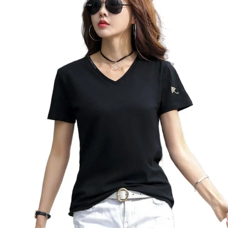 95 Cotton 2021 Summer V-Neck Short-Sleeved T-Shirt Female Korean Version Of All-Match t-Shirt Cotton Slim Slimming Half-Sleeved
95 Cotton 2021 Summer V-Neck Short-Sleeved T-Shirt Female Korean Version Of All-Match t-Shirt Cotton Slim Slimming Half-Sleeved