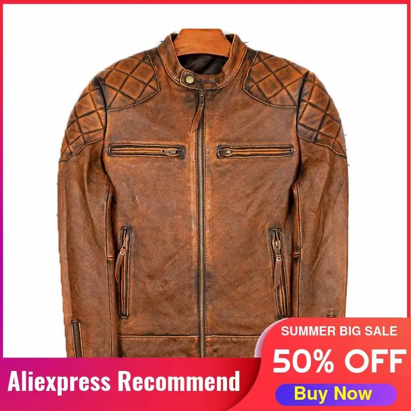 2021 Vintage Brown Genuine Leather Jacket Men Motorcycle Style Plus Size 3XL Stand Collar Real Cowhide Spring Short Biker Coat
2021 Vintage Brown Genuine Leather Jacket Men Motorcycle Style Plus Size 3XL Stand Collar Real Cowhide Spring Short Biker Coat
