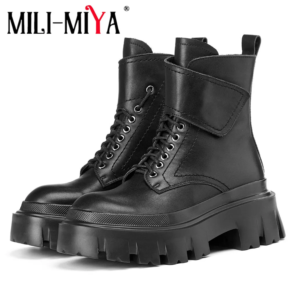 MILI-MIYA Brand Design Genuine Leather Round Toe Women Ankle Boots Lace Up Platform Thick Bottom Zipper Street Style Wild Shoes
MILI-MIYA Brand Design Genuine Leather Round Toe Women Ankle Boots Lace Up Platform Thick Bottom Zipper Street Style Wild Shoes