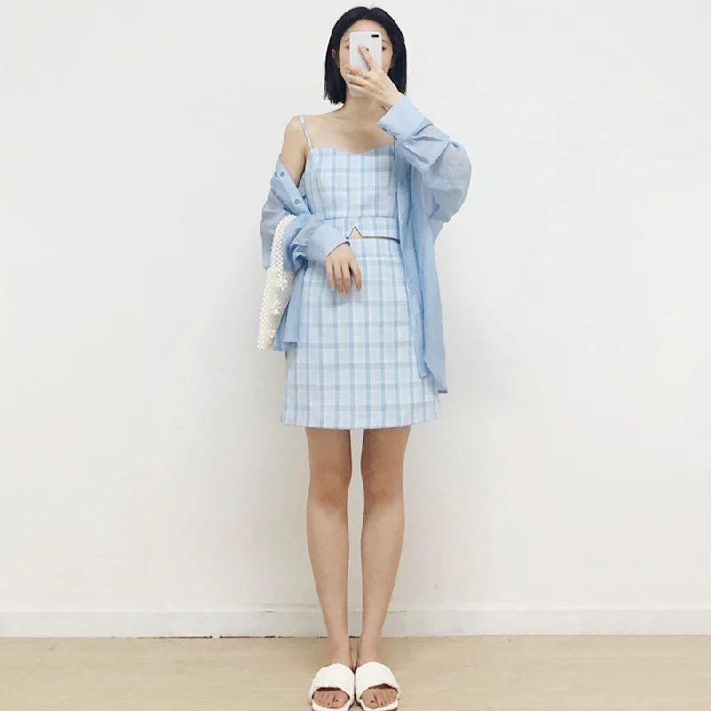 Fitaylor Summer Women New Three Piece Set Lady Sling Tops+short Skirt+Shirt Sunscreen Coat Fashion Set Street Fashion Suit
Fitaylor Summer Women New Three Piece Set Lady Sling Tops+short Skirt+Shirt Sunscreen Coat Fashion Set Street Fashion Suit