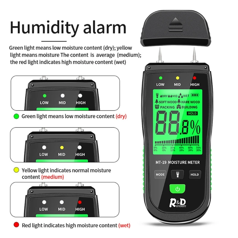 Digital Wood Moisture Meter with 4 Modes Handheld LCD Moisture Tester Damp Moisture Tester Detector with Flashlight
Digital Wood Moisture Meter with 4 Modes Handheld LCD Moisture Tester Damp Moisture Tester Detector with Flashlight