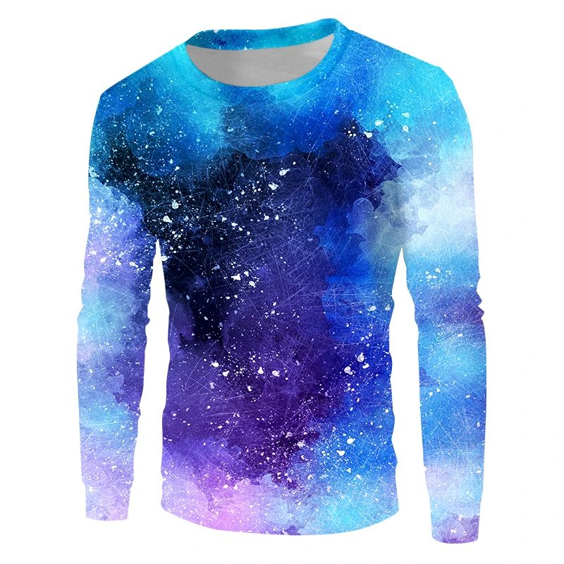 

UJWI Men's 3D Print Blue art starry sky Sweatshirts Oversize Hip Hop Streetwear Long Sleeve O Neck Pullovers Casual Sweats