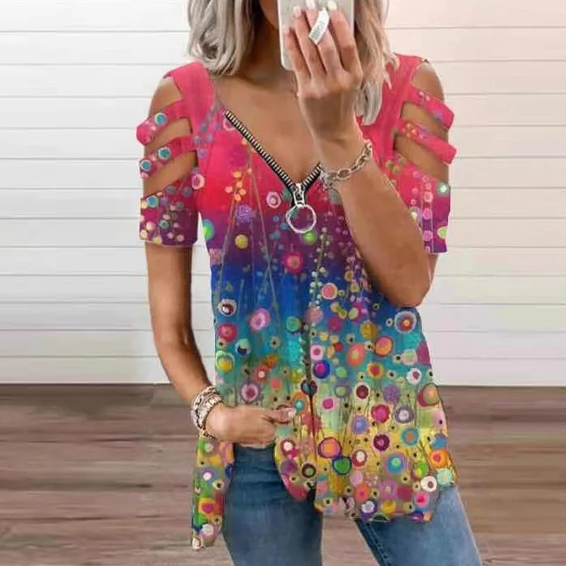 S-3XL Women Summer Printed Zipper V-neck Pullover Short Sleeve Loose Plus Size Casual T-shirt
S-3XL Women Summer Printed Zipper V-neck Pullover Short Sleeve Loose Plus Size Casual T-shirt