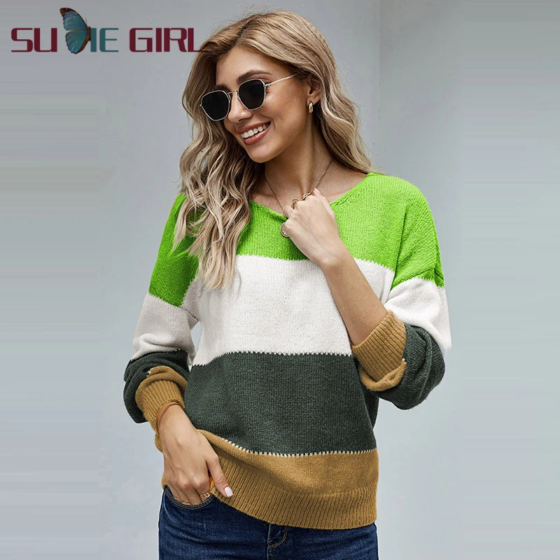 SUDIE Girl Ladies casual long-sleeved sweater winter new color-blocking round neck mid-length loose knitted sweater
SUDIE Girl Ladies casual long-sleeved sweater winter new color-blocking round neck mid-length loose knitted sweater