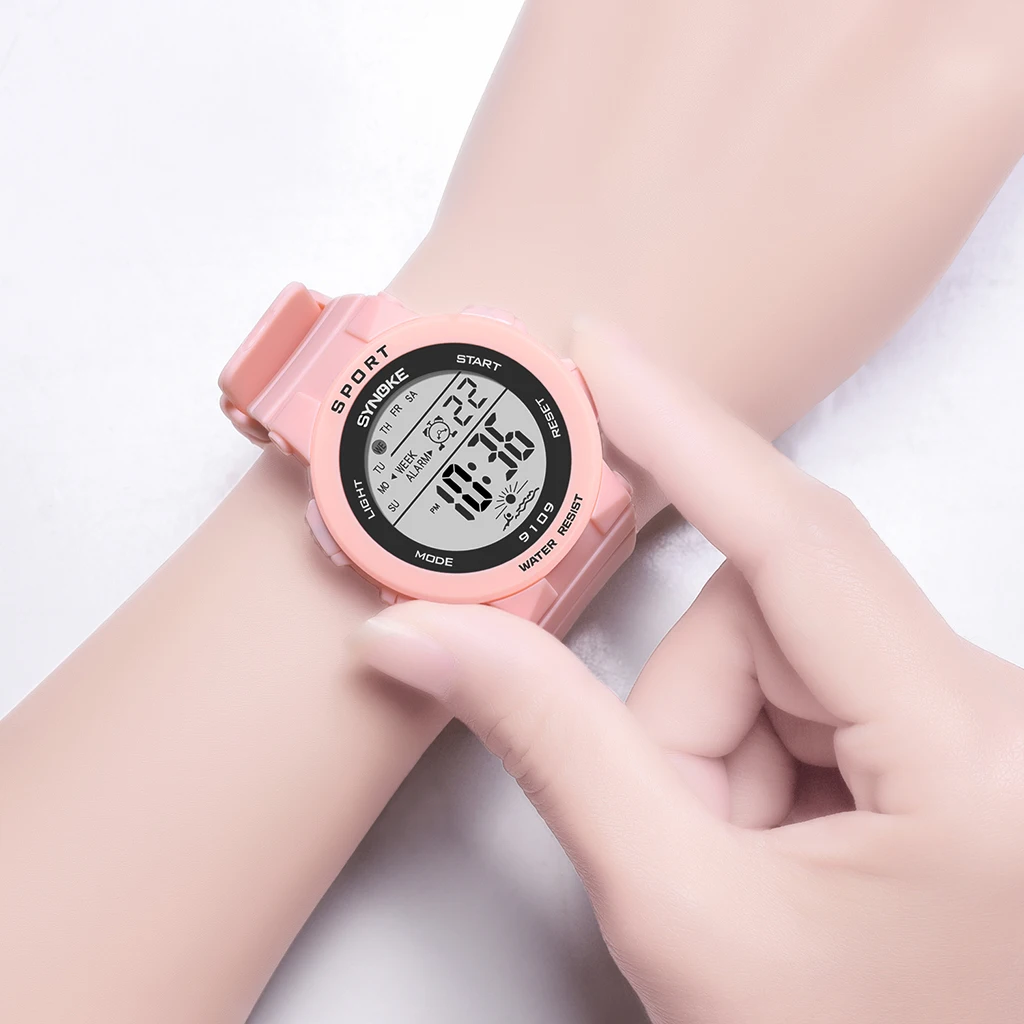 SYNOKE розовые женские цифровые часы 50m Водонепроницаемый унисекс элегантные