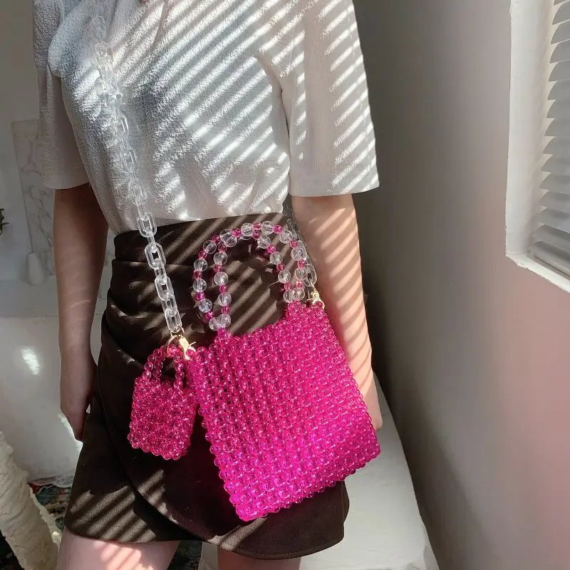 High Quality Handmade Top-handle Handbag for Women Two-piece Transparent Pink Crystal Acrylic Beaded Bag Evening Party Tote
High Quality Handmade Top-handle Handbag for Women Two-piece Transparent Pink Crystal Acrylic Beaded Bag Evening Party Tote