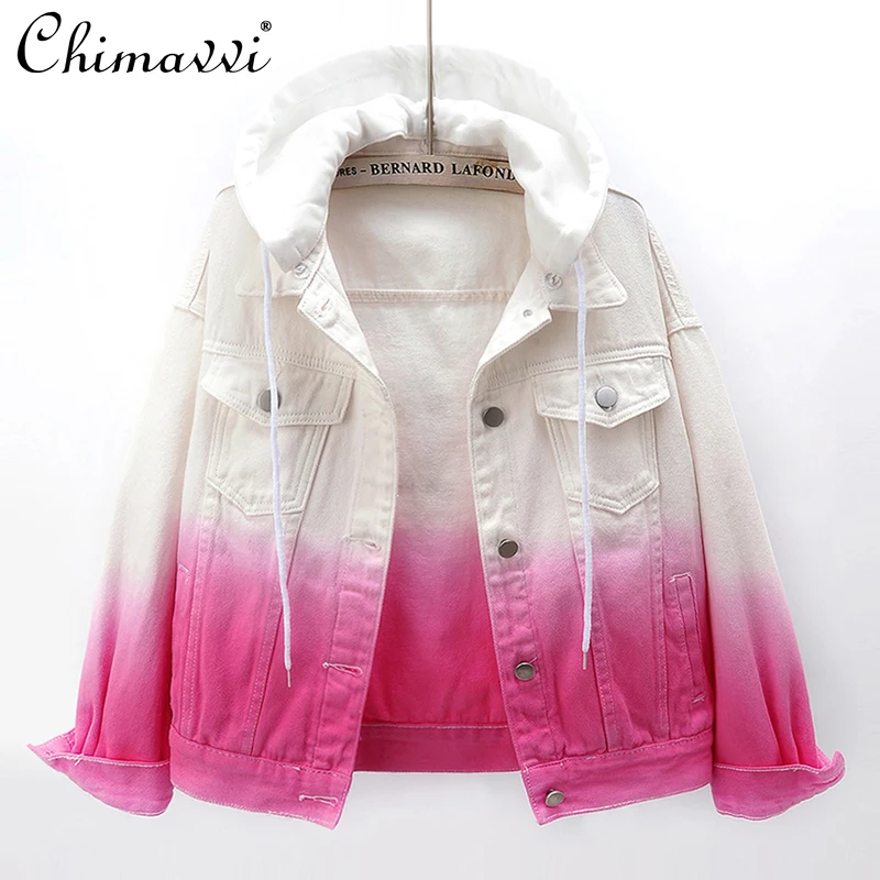 Streetwear Casual Color Gradient Hooded Denim Jacket Women's Short Loose Denim Coat All-matching 2021 Spring New Top Fashion
Streetwear Casual Color Gradient Hooded Denim Jacket Women's Short Loose Denim Coat All-matching 2021 Spring New Top Fashion