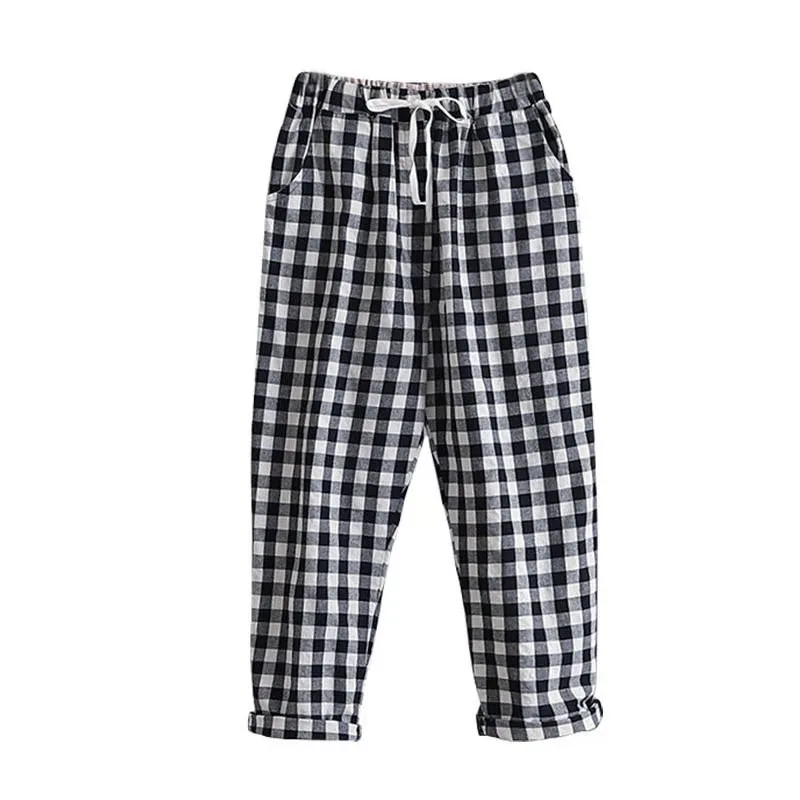 New Arrival Spring/autumn Women Loose Casual Elastic Waist Ankle-length Pants All-matched Plaid Cotton Linen Harem Pants 
New Arrival Spring/autumn Women Loose Casual Elastic Waist Ankle-length Pants All-matched Plaid Cotton Linen Harem Pants