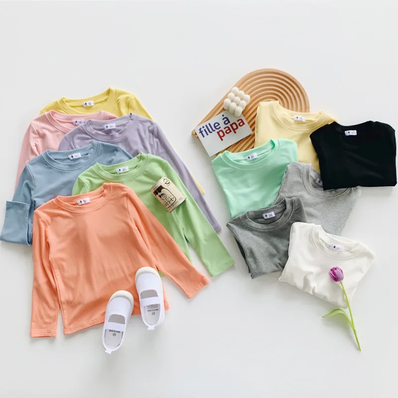 Long Sleeve Children T shirt Autumn Candy Color Boys Cotton Girls Basic Shirt Tops BC379 | Мать и ребенок