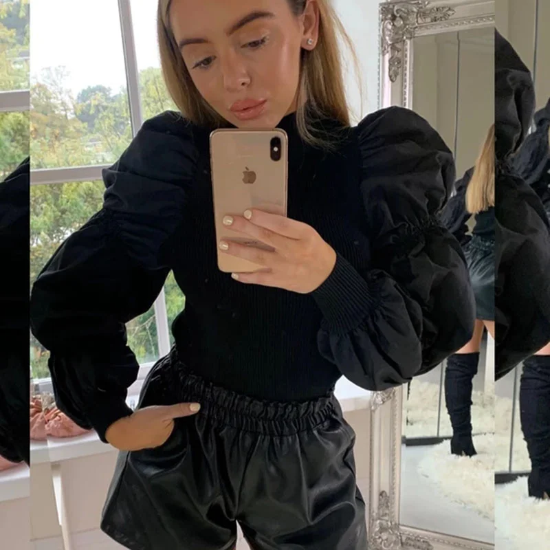 Women Top TurtleneckPuff Sleeve Patchwork Knitting New Fashion Streetwear Chiffon Slim Korean Elegance Femme Casual Tshirt Tops
Women Top TurtleneckPuff Sleeve Patchwork Knitting New Fashion Streetwear Chiffon Slim Korean Elegance Femme Casual Tshirt Tops