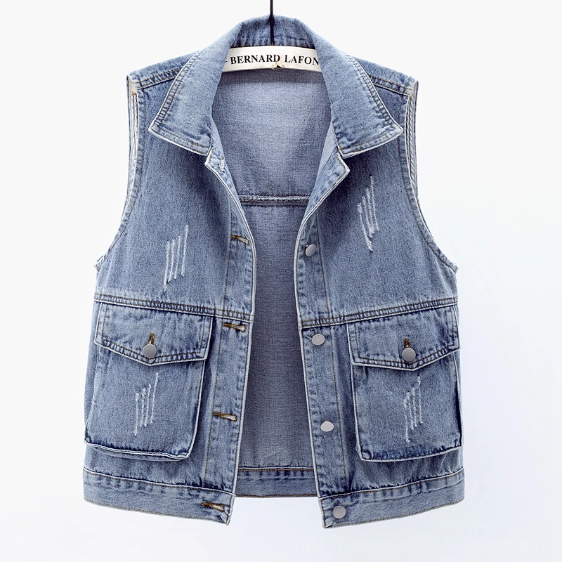 Light Blue Frayed Denim Vest Women Big Pocket Sleeveless Jacket Coat Summer New Korean Loose Short Jeans Vests Female Waistcoat
Light Blue Frayed Denim Vest Women Big Pocket Sleeveless Jacket Coat Summer New Korean Loose Short Jeans Vests Female Waistcoat