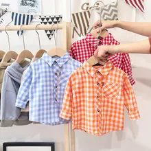 Spring Autumn Boys Shirts Casual Long Sleeve Kids Girls Blouses for Children Toddler Clothes Infant Baby Boy Plaid Shirt Gifts