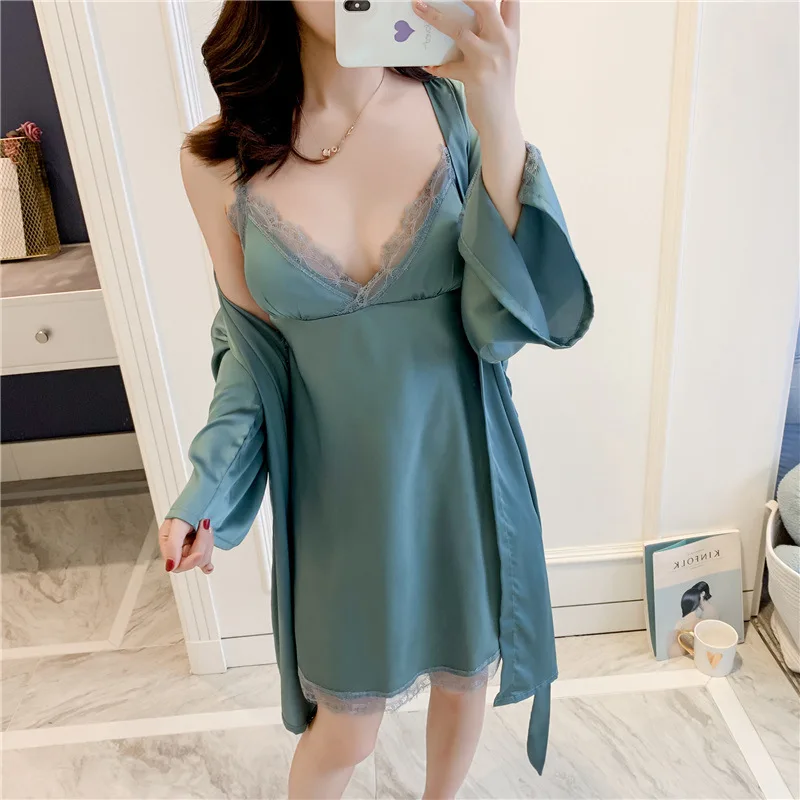 New Sexy Sleepwear Set Nighty with Robe+lingerie Dress 2 Pcs Nightwear Set Pijama Dress Silk Satin Nightgown Lounge Set Women
New Sexy Sleepwear Set Nighty with Robe+lingerie Dress 2 Pcs Nightwear Set Pijama Dress Silk Satin Nightgown Lounge Set Women