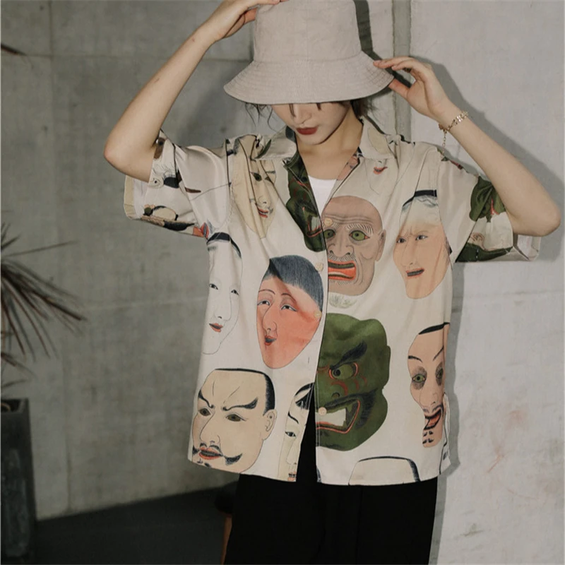 2021 Summer Top Women Japanese Streetwear Printed Lapel Button Shirt Short Sleeve Top and Personality
2021 Summer Top Women Japanese Streetwear Printed Lapel Button Shirt Short Sleeve Top and Personality
