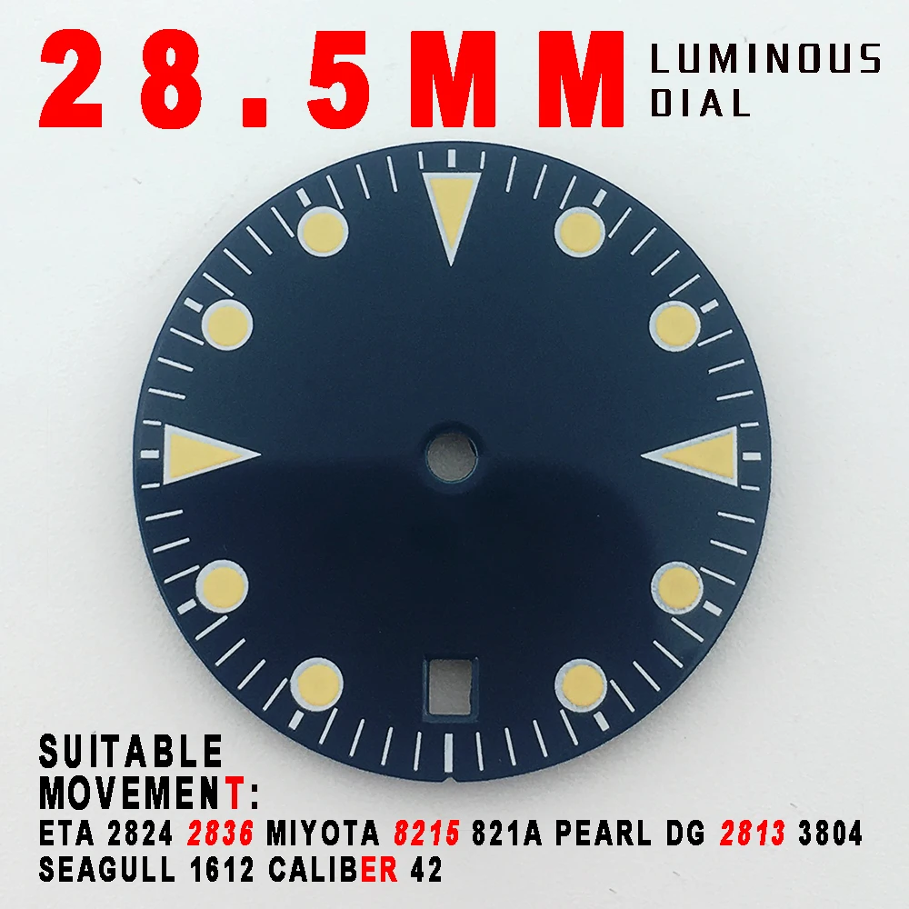 28.5mm Aseptic Dial Luminous Watch Parts For ETA 2824 2836 Miyota 8215 821A Pearl DG 2813 3804 Seagull 1612 Caliber 42
28.5mm Aseptic Dial Luminous Watch Parts For ETA 2824 2836 Miyota 8215 821A Pearl DG 2813 3804 Seagull 1612 Caliber 42