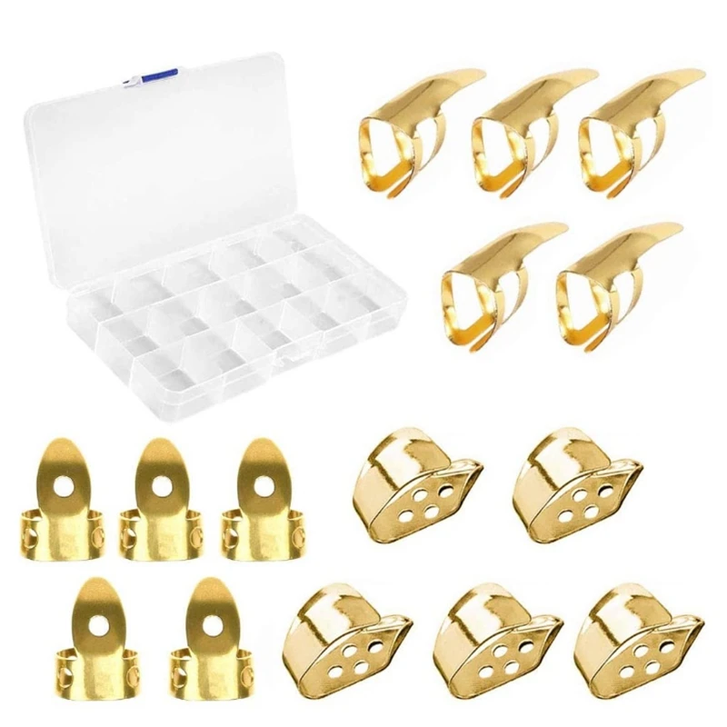 Guitar Picks Set Guitar Thumb Finger Picks Including 15 Pieces Thumb and Finger Picks (3 Types) with Storage Box
Guitar Picks Set Guitar Thumb Finger Picks Including 15 Pieces Thumb and Finger Picks (3 Types) with Storage Box