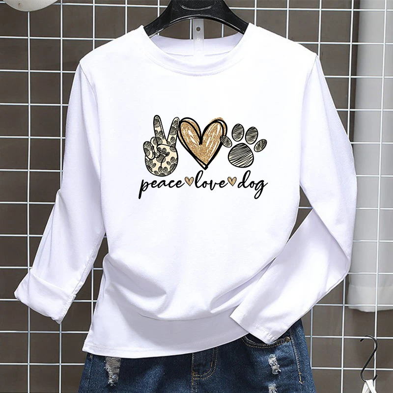 New Fashion Women Dog Paws Cotton T Shirt Print Peace Love Dogs Funny Casual Tops Long Sleeves T-shirt Kawaii Female Tees Tshirt
New Fashion Women Dog Paws Cotton T Shirt Print Peace Love Dogs Funny Casual Tops Long Sleeves T-shirt Kawaii Female Tees Tshirt