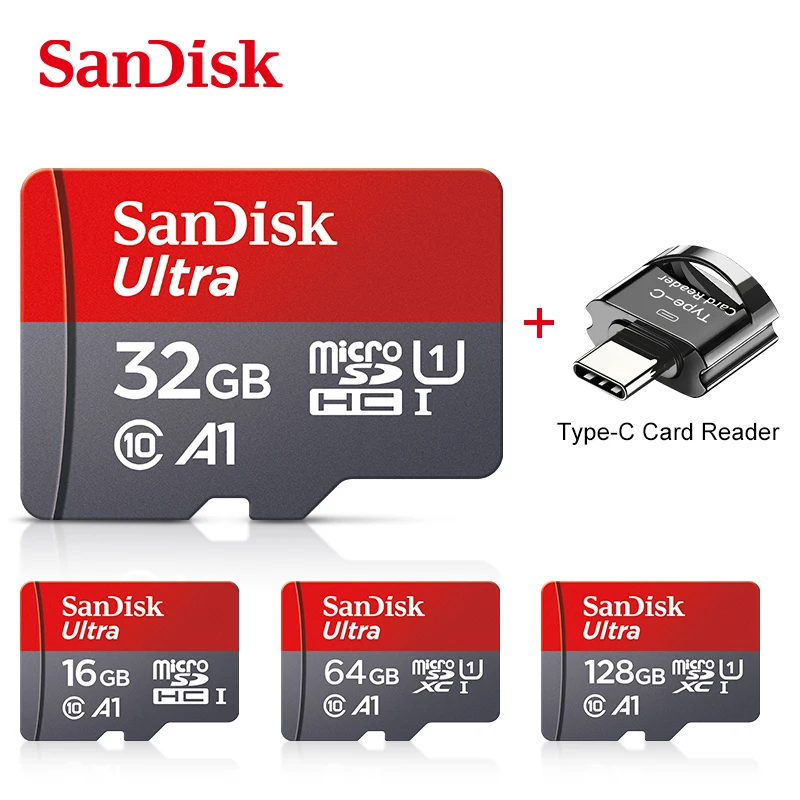 

Original SanDisk Memory card 16GB 32GB 64GB Class10 128GB 256GB Ultra A1 SDHC/SDXC 120MB/s UHS-I flash micro SD Card C10 Type C
