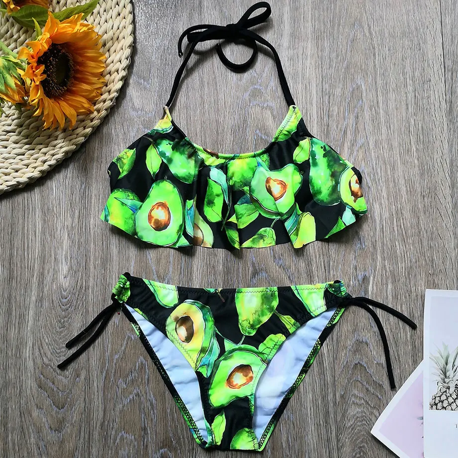 Girl Swimsuit Kids Tropical Avocado Print Teenage Girl Bikini Set Halter Top Girls Bathing Suits Children's Toddler Swimwear 
Girl Swimsuit Kids Tropical Avocado Print Teenage Girl Bikini Set Halter Top Girls Bathing Suits Children's Toddler Swimwear