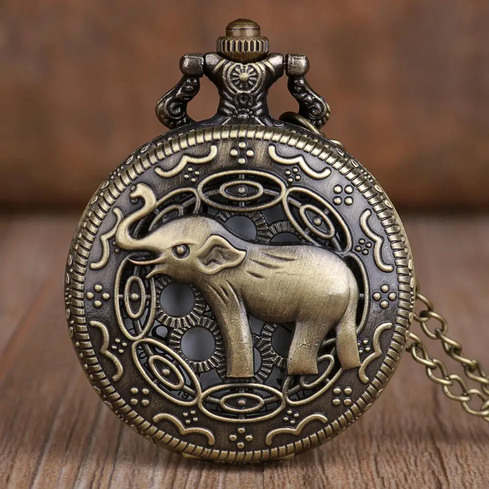 

Antique Lovely Elephant Pocket Watches Chains Steampunk Vintage Hollow Animal Quartz Pocket Watch Necklace Pendant for Men Gift