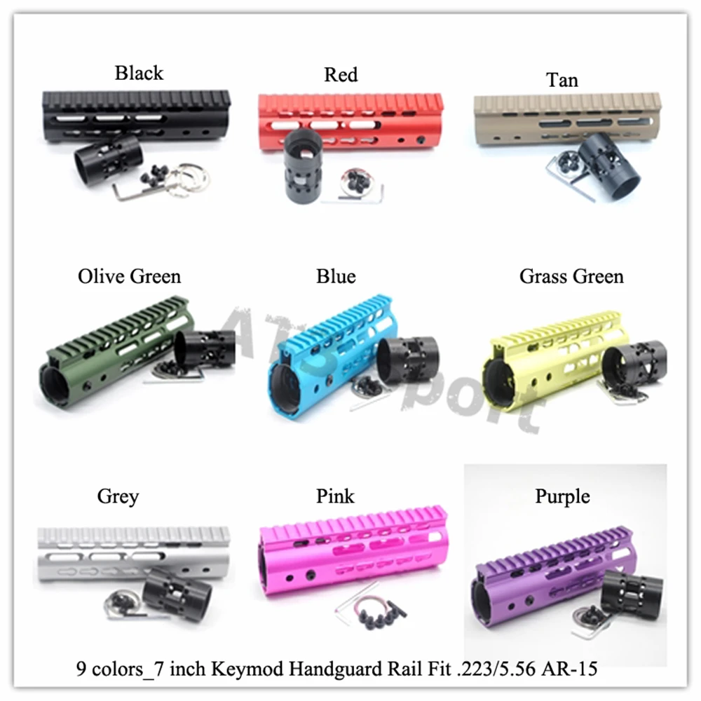 7 дюймов Keymod Handguard Rail Free Float Picatiny Mount Sytsem_Black/Red/Tan/Blue/Pink/фиолетовый/серый/оливковый