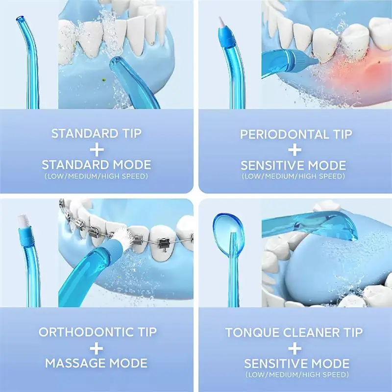 Oral Irrigator Dental Portable Water Flosser Tips USB Rechargeable Water Jet Flosser IPX7 Irrigator for Cleaning Teeth
Oral Irrigator Dental Portable Water Flosser Tips USB Rechargeable Water Jet Flosser IPX7 Irrigator for Cleaning Teeth