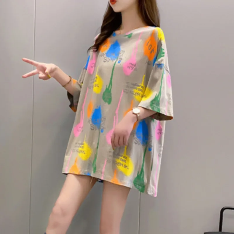 #2043 летние футболки с принтом для женщин, хлопковые повседневные свободные футболки, женская Пляжная футболка с коротким рукавом и круглым ... 
#2043 летние футболки с принтом для женщин, хлопковые повседневные свободные футболки, женская Пляжная футболка с коротким рукавом и круглым ...