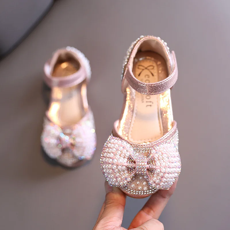 

Sandals For Girls Summer Children Kids Baby Girls Pearl Bowknot Crystal Princess Sandals Wedding Shoes 2022 Spring New E442