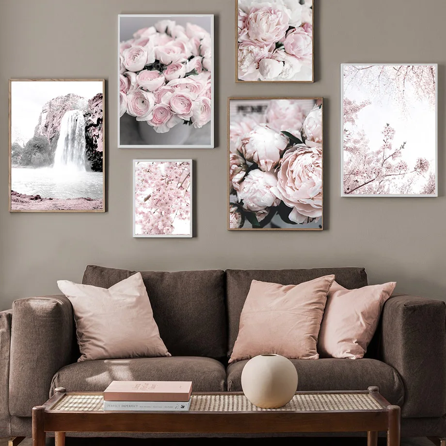 Настенная картина с изображением цветов вишни пиона розы гор скандинавских