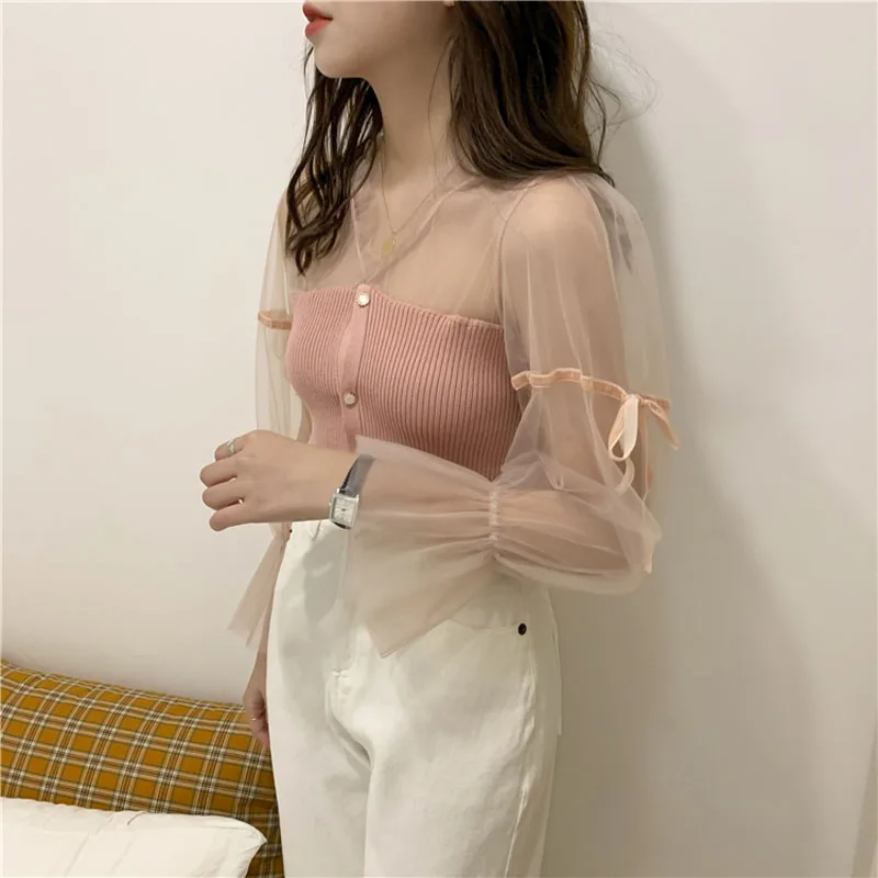 JMPRS Elegant Mesh Patchwork Women Shirt Korean Puff Sleeve Slim Sexy V Neck Ladies Shirt Black Casual Summer Female Tops 2021
JMPRS Elegant Mesh Patchwork Women Shirt Korean Puff Sleeve Slim Sexy V Neck Ladies Shirt Black Casual Summer Female Tops 2021