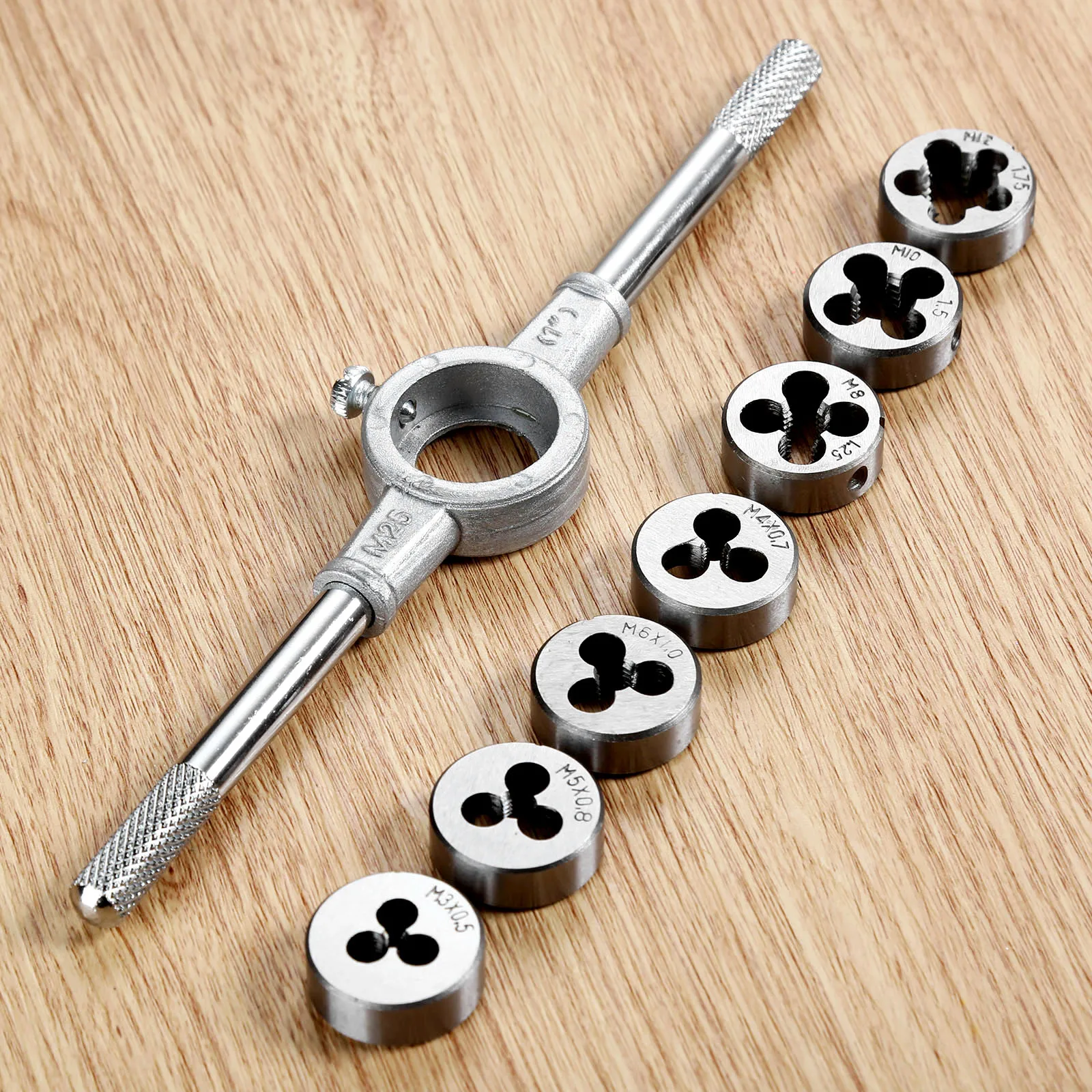 DRELD 8Pcs/set Die Wrench Kit HSS Metric Screw Die M3/M4/M5/M6/M8/M10/M12 Circular Threading Die Hand Tools Kit with Wrench
DRELD 8Pcs/set Die Wrench Kit HSS Metric Screw Die M3/M4/M5/M6/M8/M10/M12 Circular Threading Die Hand Tools Kit with Wrench