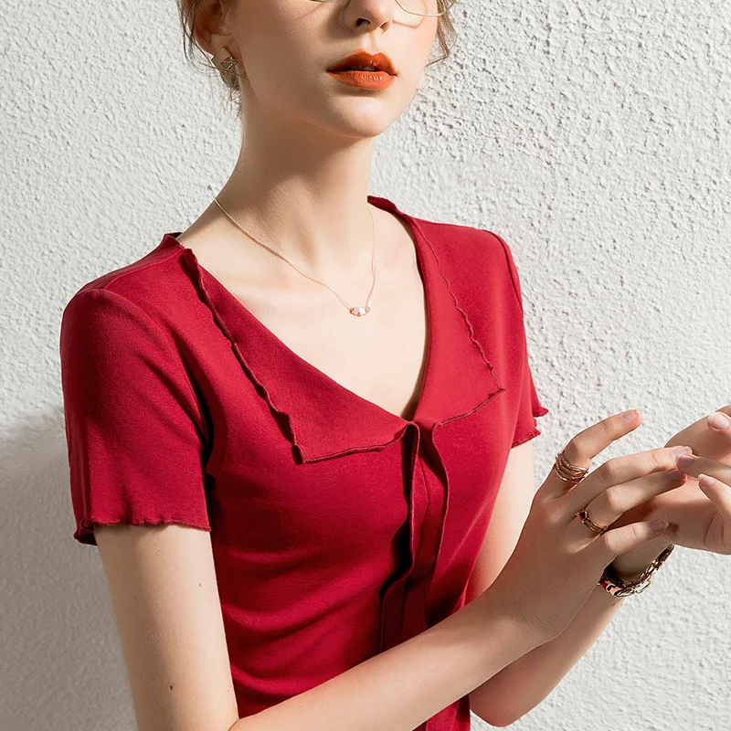 Turn-Down Neck White T-Shirt Women Clothes Short Sleeve Pullover Tops Soft Comfortable Casual Top Ruffle Side T-Shirt Tops Femme
Turn-Down Neck White T-Shirt Women Clothes Short Sleeve Pullover Tops Soft Comfortable Casual Top Ruffle Side T-Shirt Tops Femme