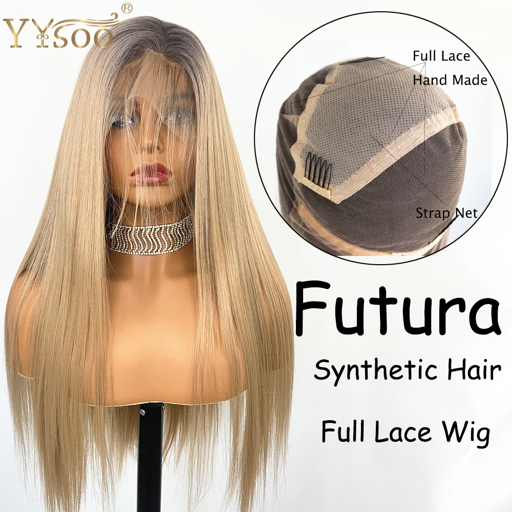 

YYsoo Long Ombre Synthetic Full Lace Wigs Silky Straight Glueless Blonde Wig For Women Futura Full Hand Tied Wig Dark Roots