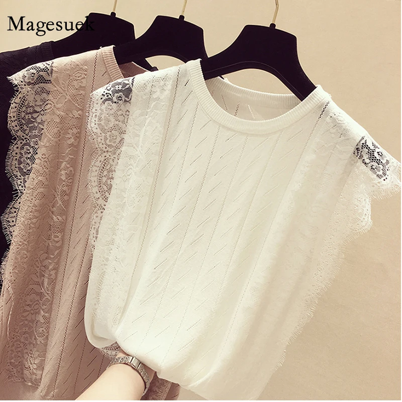 New Summer Sleeveless Mesh Shirt Women Korean O-Neck Lace Patchwork Knitted Tops Chic Solid Hollow Out Clothes Blusas 8795 50 
New Summer Sleeveless Mesh Shirt Women Korean O-Neck Lace Patchwork Knitted Tops Chic Solid Hollow Out Clothes Blusas 8795 50