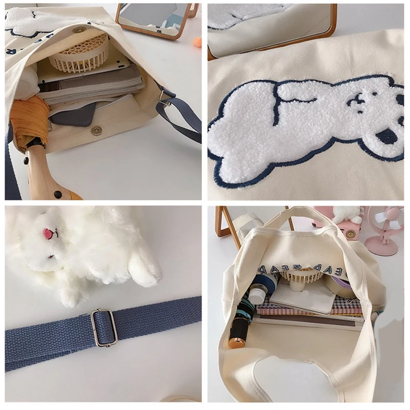 Fashion Women's Cute Bear Shoulder Bag Simple Casual Canvas School Bag Embroidery Handbag Shopping Bag
Fashion Women's Cute Bear Shoulder Bag Simple Casual Canvas School Bag Embroidery Handbag Shopping Bag