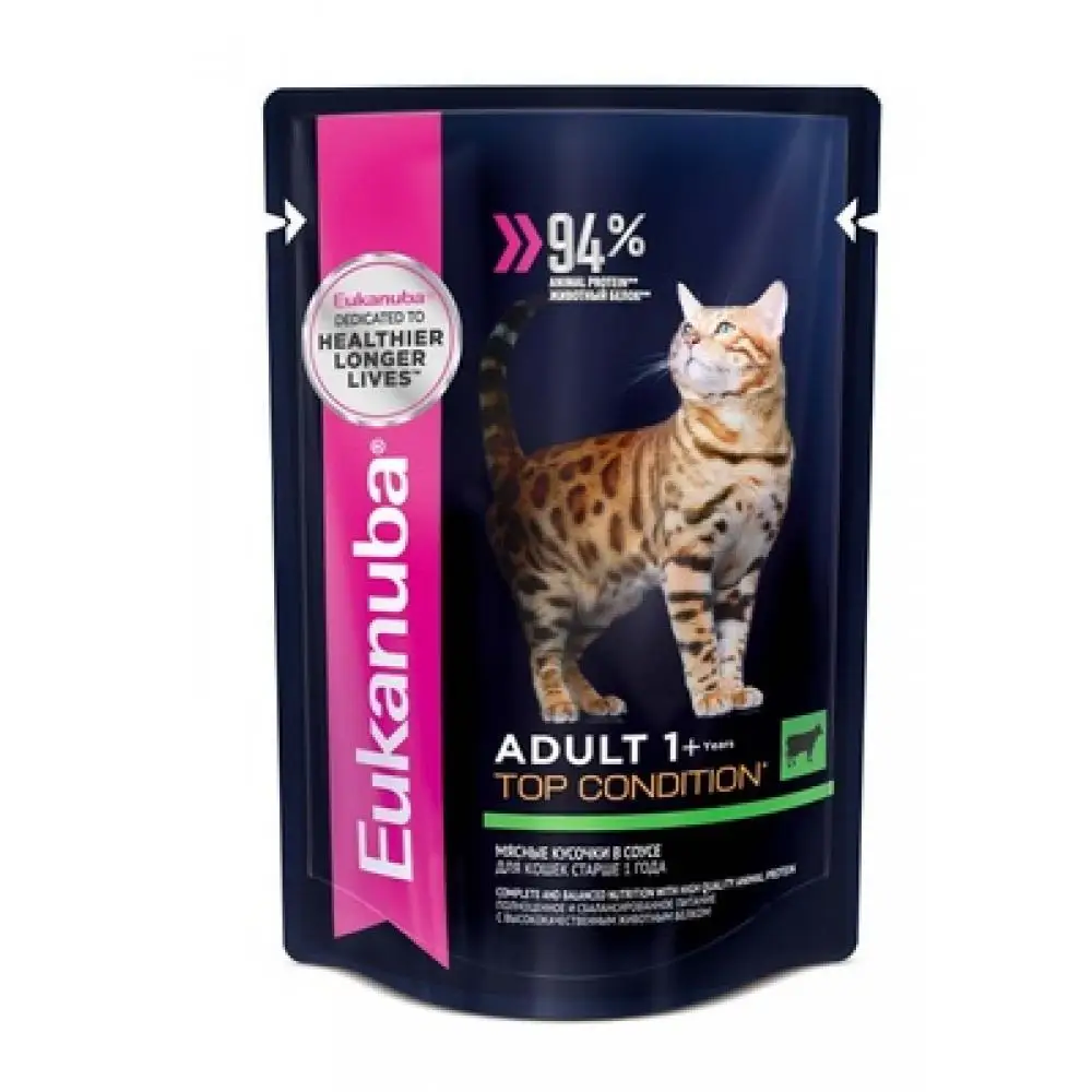 Eukanuba Паучи для кошек с говядиной в соусе (10150833) 0 085 кг (6 шт) | Дом и сад