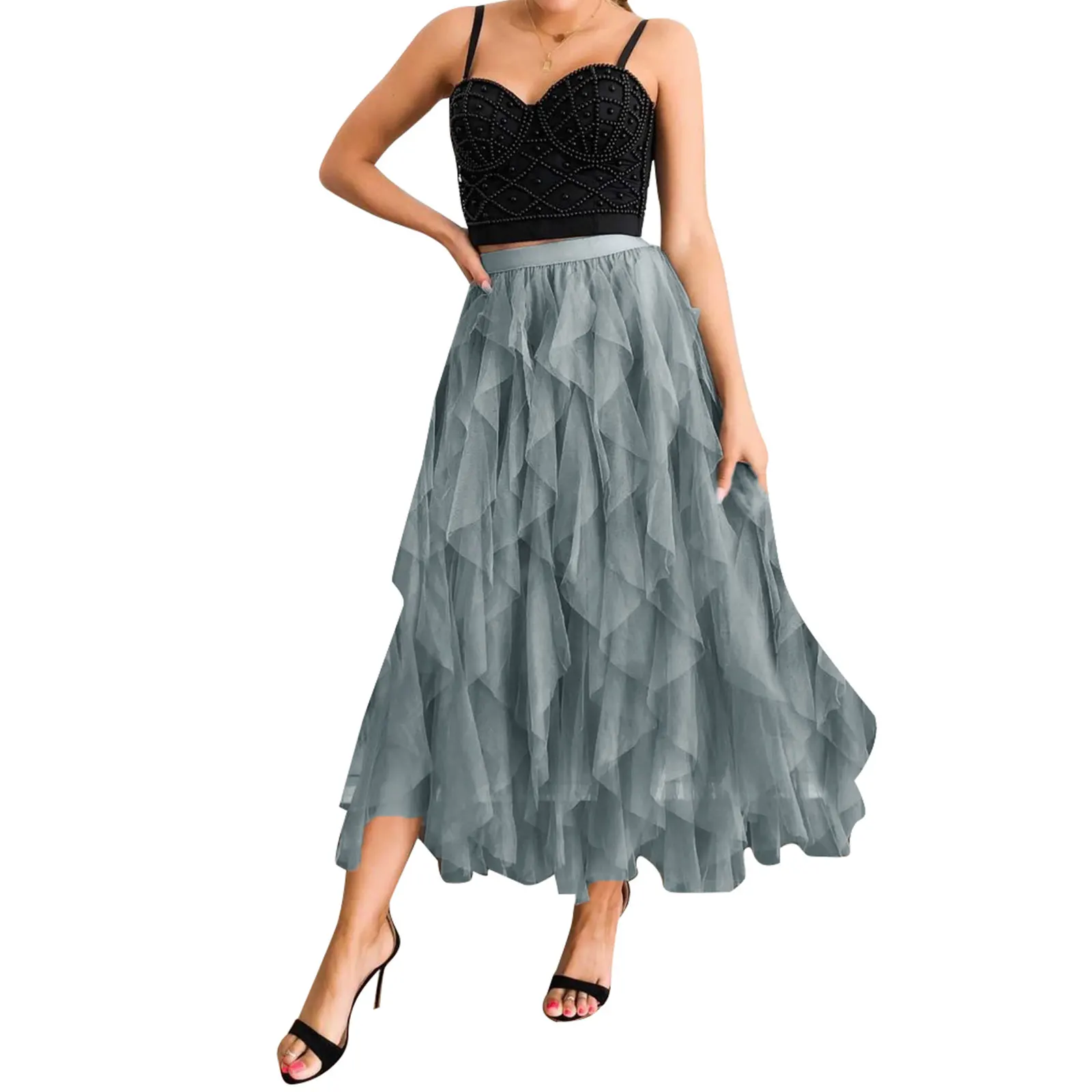 Женская многослойная юбка с высокой талией, однотонная трапециевидная длинная юбка в Корейском стиле 
Женская многослойная юбка с высокой талией, однотонная трапециевидная длинная юбка в Корейском стиле