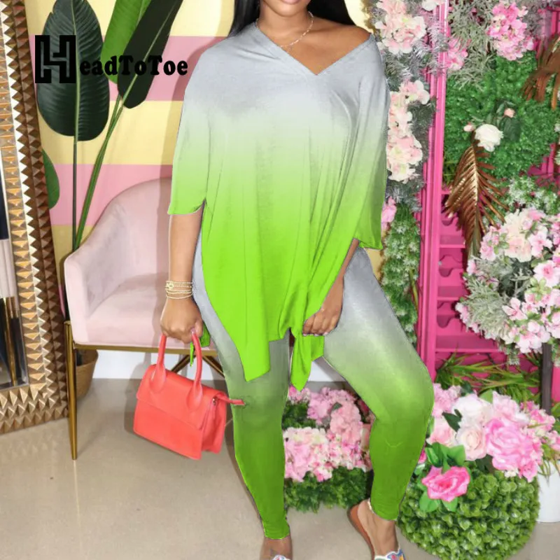 Tie Dye Print Slit Top & Pants Set Gradient Color Brief Casual Women Two Piece Outfits
Tie Dye Print Slit Top & Pants Set Gradient Color Brief Casual Women Two Piece Outfits