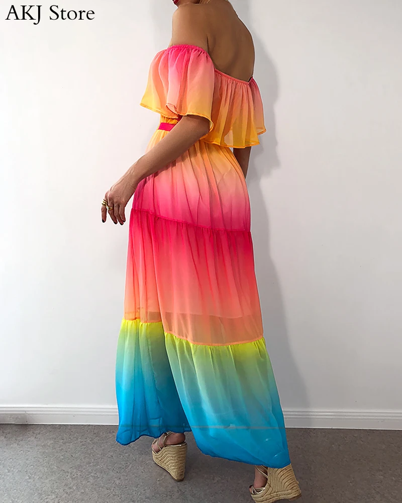 Women Elegant Formal Gown Maxi Dress Female Stylish Long Party Dress Off Shoulder Gradient Color Ruffles Maxi Dress
Women Elegant Formal Gown Maxi Dress Female Stylish Long Party Dress Off Shoulder Gradient Color Ruffles Maxi Dress
