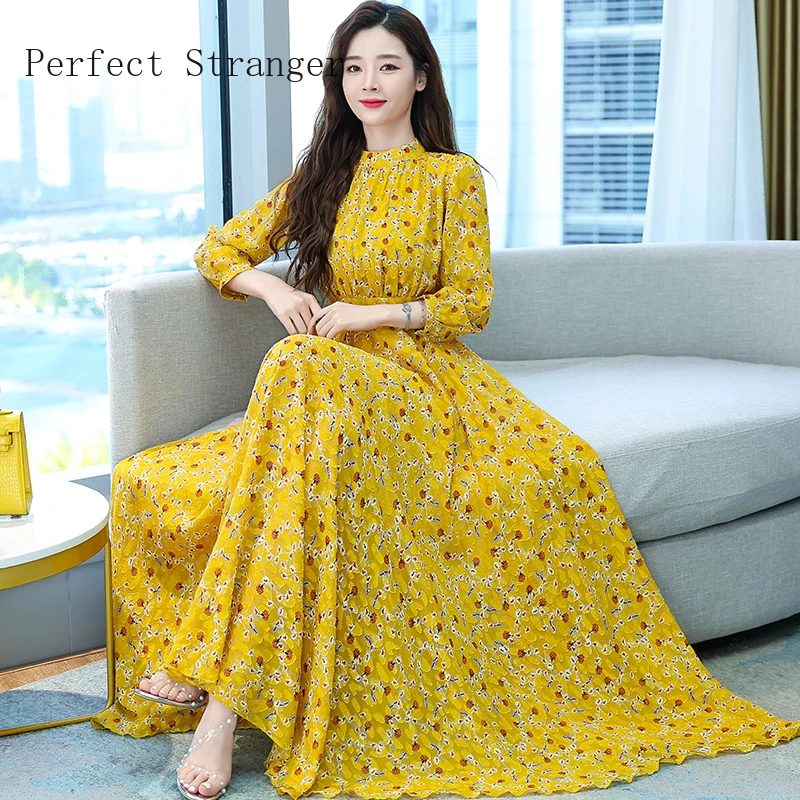 2022 Spring New Arrival Stand Collar Collect Waist Flower Print Long Sleeve Women Chiffon Long Dress High Quality S-4XL
2022 Spring New Arrival Stand Collar Collect Waist Flower Print Long Sleeve Women Chiffon Long Dress High Quality S-4XL