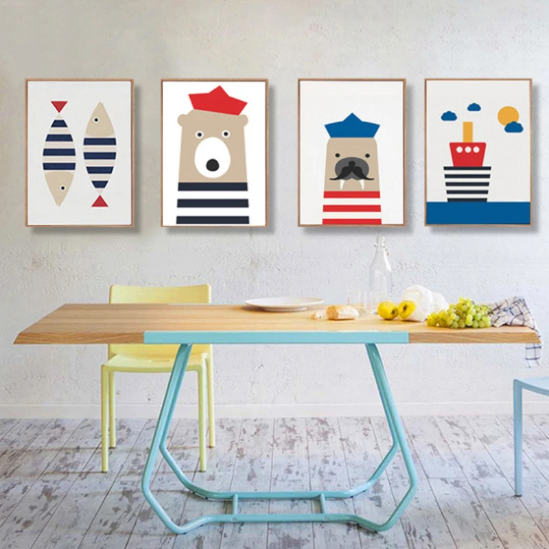 Nordic Cartoon Sailor Animal Poster Living Room Home Decoration Simple Sofa Background Wall Frameless Printing Canvas Painting
Nordic Cartoon Sailor Animal Poster Living Room Home Decoration Simple Sofa Background Wall Frameless Printing Canvas Painting