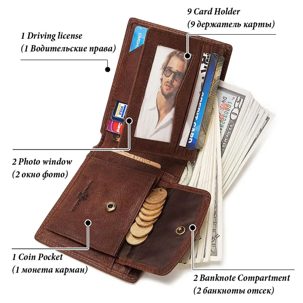 Кожаные кошельки KAVIS мужской брендовый кожаный держатель для карт с монетницей