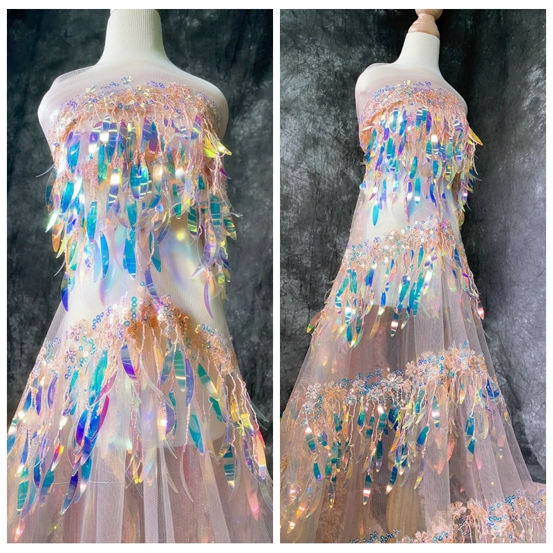 Designer Gradient Color Fashion Fabric Fringed Sequins Laser Clothing Wedding Gauze Dress Fabric
Designer Gradient Color Fashion Fabric Fringed Sequins Laser Clothing Wedding Gauze Dress Fabric