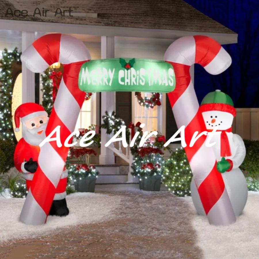 

High Quality Christmas Inflatable Arch Candy Cane Archway With Santa Claus And Snowman Air Blown For Retail Festival Supplies