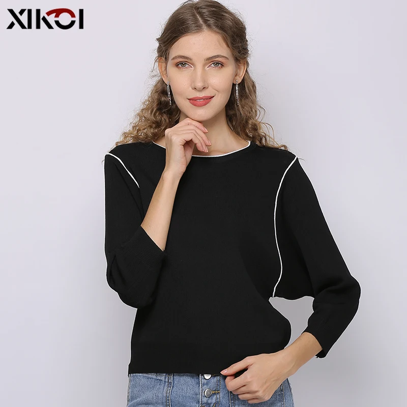 Spring Black White Women Sweaters O-Neck Minimalist Tops Korean Style Batwing Sleeve Knitted Pullover Loose Sweater
Spring Black White Women Sweaters O-Neck Minimalist Tops Korean Style Batwing Sleeve Knitted Pullover Loose Sweater