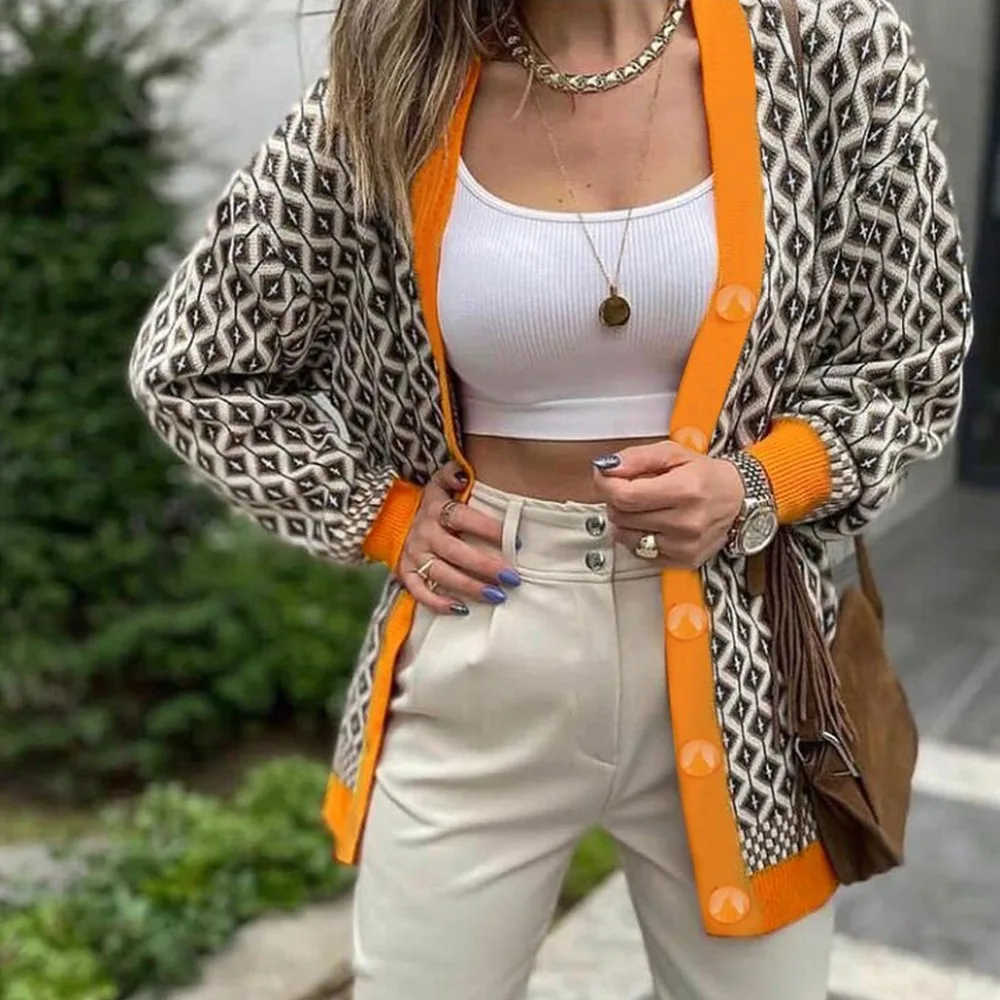 Women Loose Matching Diamond Lattice Knitted Sweater Single Breasted Cardigan Loose Casual Knitted Cardigan Sweaters
Women Loose Matching Diamond Lattice Knitted Sweater Single Breasted Cardigan Loose Casual Knitted Cardigan Sweaters