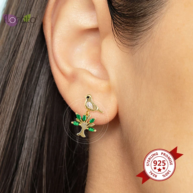 925 Sterling Silver Ear Needle Creative Stud Earrings Gold Bird On The Tree Ladies Pendant For Women Birthday Gift Jewelry
925 Sterling Silver Ear Needle Creative Stud Earrings Gold Bird On The Tree Ladies Pendant For Women Birthday Gift Jewelry