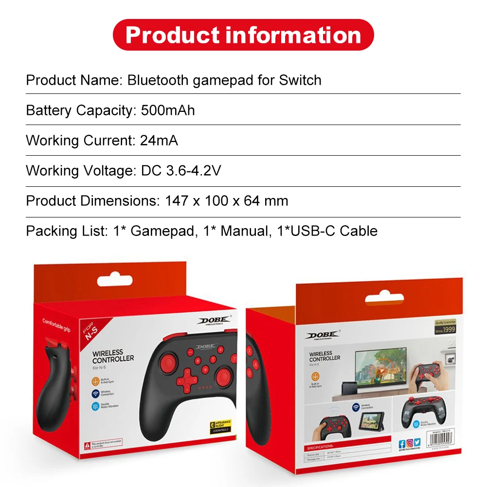 Wireless Bluetooth Controller with Vibration, 2 Thumbsticks, Turbo Button Gamepad for PC, Nintendo Switch, Switch Lite
Wireless Bluetooth Controller with Vibration, 2 Thumbsticks, Turbo Button Gamepad for PC, Nintendo Switch, Switch Lite