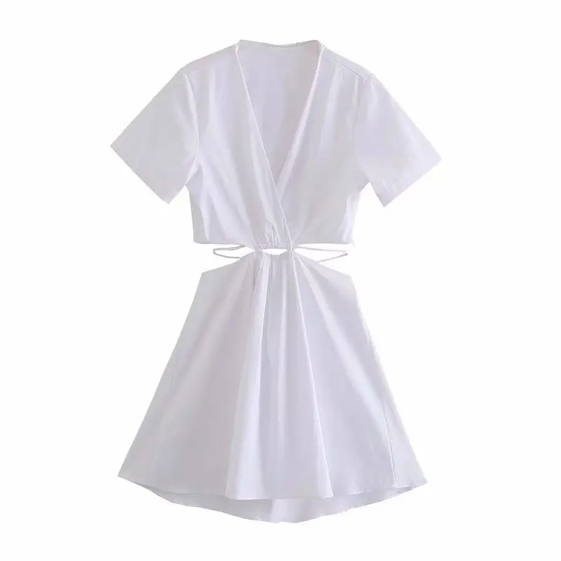 Женское мини-платье с запахом, белое пляжное платье с коротким рукавом, открытой спиной и боковой молнией на лето, 2021 
Женское мини-платье с запахом, белое пляжное платье с коротким рукавом, открытой спиной и боковой молнией на лето, 2021