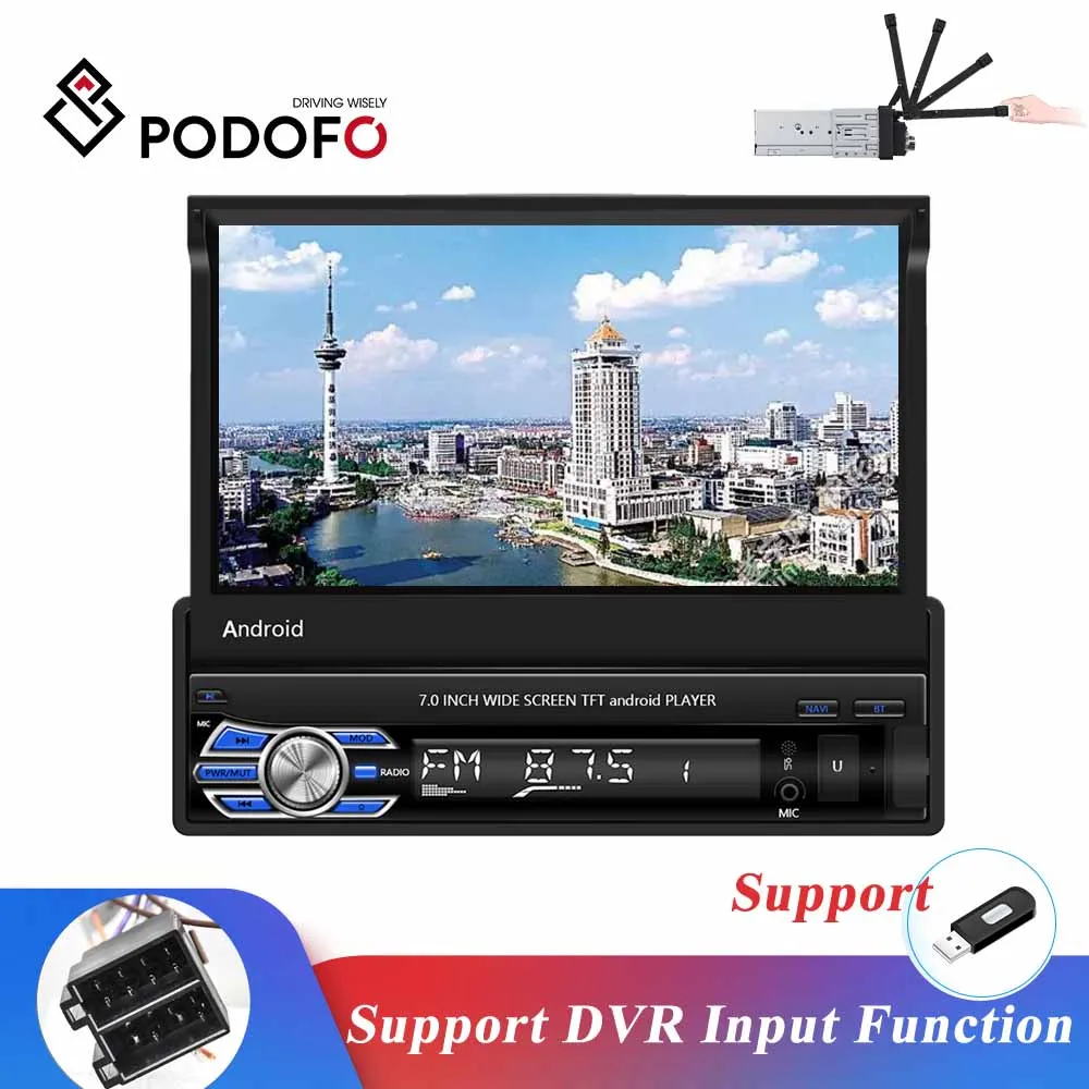 Автомагнитола Podofo мультимедийный плеер на Android с 7 "экраном GPS Wi-Fi Bluetooth FM радио